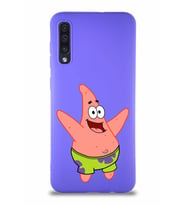 Samsung Galaxy A30S Soft Premier Kapak Patrick Yıldız Tasarımlı Silikon Kılıf - Mor (Şeffaf)
