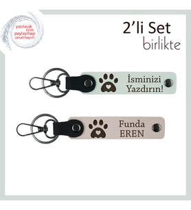 Veteriner Hekime Uygun Kişisel Hediye, Kalpli Pati Figürlü Deri Set, İsim Yazılabilir, Beyaz-Pudra