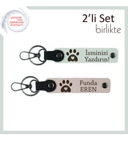 Veteriner Hekime Uygun Kişisel Hediye, Kalpli Pati Figürlü Deri Set, İsim Yazılabilir, Beyaz-Pudra