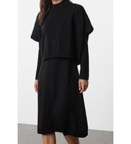 Moda Stil Oversize Dik Yaka Midi Boy Triko Süper Geniş Kalıp Süveterli Elbise