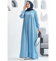 6502-Denim Nervürlü Ferace Mavi