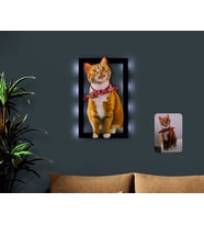 BK Gift Kişiye Özel Tam Boy Kedi Karikatürlü 3D Led Işıklı Ahşap Tablo-1