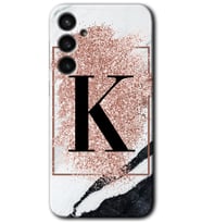 Galaxy S23 FE Kılıf HD Desen Baskılı Arka Kapak - Pembe Mermer Desenli K Harfi