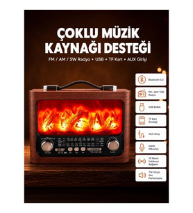 Mey İthalat® Solar Panelli Alev Işıklı Bluetooth Hoparlör – Çoklu Giriş, Uzun Pil Ömrü