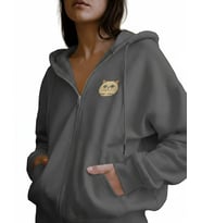 Kadın Persian (İran Kedisi) Baskılı Tam Boy Fermuarlı Oversize Hoodie (Gri)