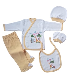 Hoşgeldin Bebek, Unisex Yenidoğan Bebek, Sarı, Desenli Beşli hastane Çıkışı