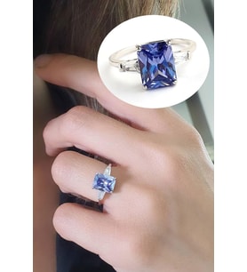 Sky Diamond purple Tanzanit Taşlı baget tek taş 925 ayar Gümüş Tasarım Yüzük