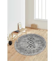 Dijital Baskılı Kaymaz Taban Yıkanabilir Yuvarlak Salon Halısı Koridor Halısı Paspas NDY-HT-962 (Gri)