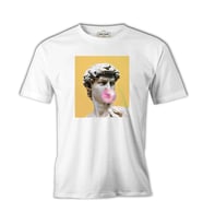 Michelangelo - David Behind Bubble Gum Beyaz Erkek Tshirt