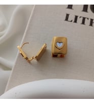 Lente Aksesuar 316L Çelik Kalp ve Yıldız Figürlü Taşlı Küpe - Antialerjik Lüks Tasarım Kadın Küpe (Gold 2)