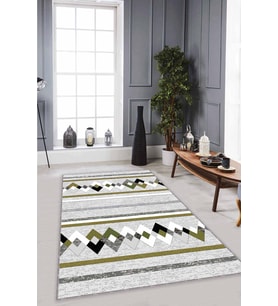 Yeşil Zigzag Kaymaz Tabanlı Makinede Yıkanabilir Halı RT02 - 100 x 160 cm