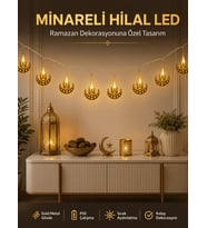 Dekoratif Minareli Hilal LED Işık Metal Gövdeli Ramazan Aydınlatma