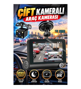 Çift Kameralı Araç İçi DVR – Full HD 1080P, Gece Görüşü, 4 İnç Ekran ve Park Modu