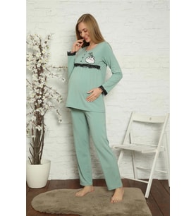 Akbeniz Kadın Hamile Lohusa Su Yeşili  Pijama Takımı 45201