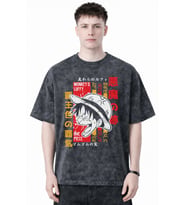 Tasarım Monkey D. Luffy One Piece Anime Baskılı Unisex Oversize Eskitme Yıkamalı Tişört
