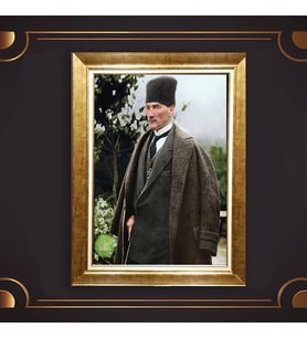 Altın Varaklı Çerçeveli Paspartulu Atatürk Tablo z5128 (Gold)