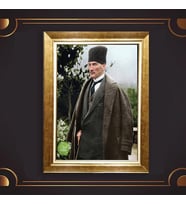 Altın Varaklı Çerçeveli Paspartulu Atatürk Tablo z5128 (Gold)