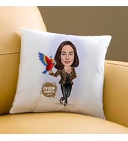 Kişiye Özel Papağanı Olan Kadın Karikatürlü Yastık
