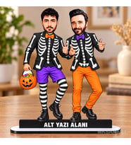 Halloween İskelet Kostümlü Temalı Kişiye Özel Karikatürlü 18 cm MDF Masaüstü Biblo - Masaüstü Hediye