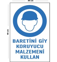 Metal Baretini Giy Koruyucu Malzemeni Kullan 30 cm x 40 cm A3 Büyüklüğünde Uyarı Levhası Yönlendir