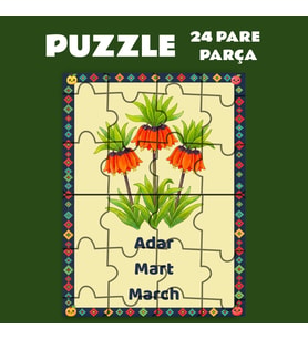 Pazil Bi Kurdî Adar Mart Ayı - Kürtçe Puzzle Yapboz (24 Pare/Parça - A5) (Çok Renkli)
