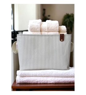 Gri Çizgili Çok Amaçlı Dolap Içi Oyuncak Saklama Kutusu Sepeti Organizer 18x22x30