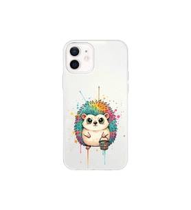 iPhone 12 Mini ile Uyumlu Splash Kirpi Tasarımlı Şeffaf Silikon Kılıf