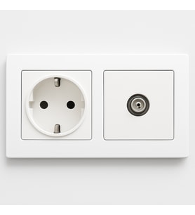 Karen İkili Beyaz Çerçeve Priz Seti Topraklı Elektrik Prizi TV Anten Prizi F Tipi Ofis ve Ev Kullanımı