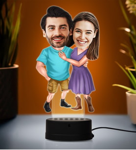 Doğum Günü Hediyesi,Sevgiliye Hediye, Kişiye Özel Fotoğraflı En Güleç Çift Karikatür 3D Led Lamba (Beyaz)