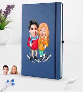 BK Gift Kişiye Özel Sevgililer Karikatürlü Karikatürlü Lacivert Termo Deri Defter 16x24cm Model 107