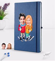 BK Gift Kişiye Özel Sevgililer Karikatürlü Karikatürlü Lacivert Termo Deri Defter 16x24cm Model 107