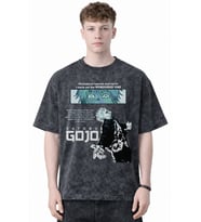 Gojo Satoru Jujutsu Kaisen Anime Baskılı Unisex Oversize Eskitme Yıkamalı Tişört