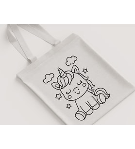 Unicorn Tek Boynuzlu At Yıldızlı Desenli Kız Çocuk Omuz Çantası Hediyelik Ham Bez Çanta