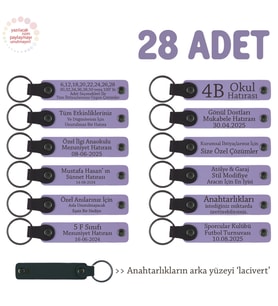 Arkadaş Grubuna Ortak Hediye 28'li Set, Kişiselleştirilebilir Yazılı Deri Anahtarlık, Mor & Lacivert (Lila - Mor)