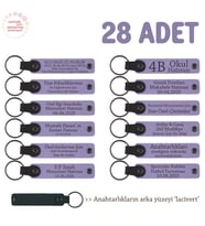 Arkadaş Grubuna Ortak Hediye 28'li Set, Kişiselleştirilebilir Yazılı Deri Anahtarlık, Mor & Lacivert (Lila - Mor)