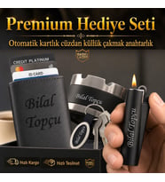 Hemen Kargo Sevgiliye Eşe Babaya Arkadaşa Hediye Seti - Mekanizmalı Otomatik Kartlık Cüzdan Clipper Çakmak Küllük ve Anahtarlık