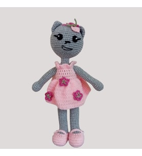 Pembe Elbiseli Kedi Amigurumi Oyuncak