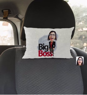 BK Gift Kişiye Özel Kadın Big Boss Karikatürlü Dikdörtgen Araç Koltuk Yastığı-2