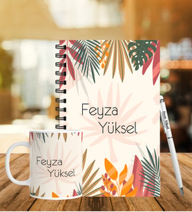 Kişiye Özel Ahşap Defter Kalem Kupa Hediye Seti