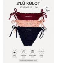 Intive Sugar 3'lü Yandan Saten Bağlamalı %95 Pamuklu Lolita Külot Set (Somon,Lacivert,Bordo)