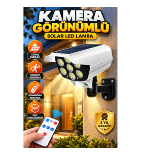 Solar LED Kamera Görünümlü Duvar Lambası – Hareket Sensörlü, Kumandalı ve 360° Ayarlanabilir