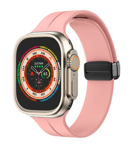 Apple Watch 49mm Ultra Seri Uyumlu Coastal Manyetik Tokalı Silikon Kordon (Açık Pembe)