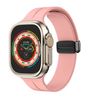 Apple Watch 49mm Ultra Seri Uyumlu Coastal Manyetik Tokalı Silikon Kordon (Açık Pembe)