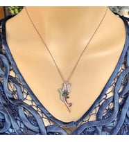 Rose Kaplama Renkli Lalem Gümüş Kolye (Karışık)