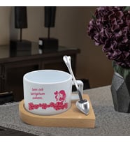 Anneler Günü Temalı Ahşap Altlıklı Seramik Fincan HK2643 (Beyaz)