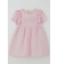 Breeze Kız Bebek Elbise Omuz Kısmı Güpür Detaylı Kolları Lastikli 9 Ay-3 Yaş, Pembe