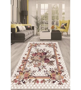 Dijital Kaymaz Taban Yıkanabilir Modern Renkli Salon Halısı Mutfak Halısı Yolluk ND-HT-451 (Bej)