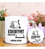 Edebiyat Öğretmeni Kupa Bardak ve Anahtarlık Hediye Seti (Model 1)
