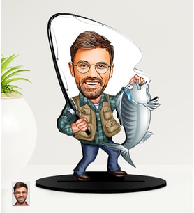 Kişiye Özel Balıkçı  Karikatürlü  Mdf Biblo (Çok Renkli)