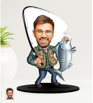 Kişiye Özel Balıkçı  Karikatürlü  Mdf Biblo (Çok Renkli)